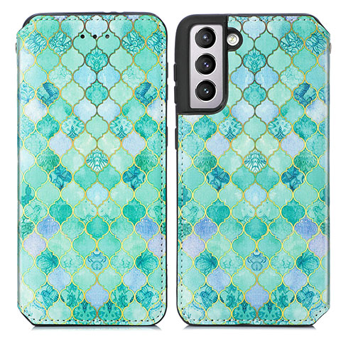 Custodia Portafoglio In Pelle Fantasia Modello Cover con Supporto S02D per Samsung Galaxy S21 5G Verde