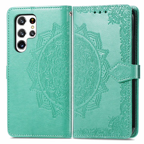 Custodia Portafoglio In Pelle Fantasia Modello Cover con Supporto S02D per Samsung Galaxy S22 Ultra 5G Verde