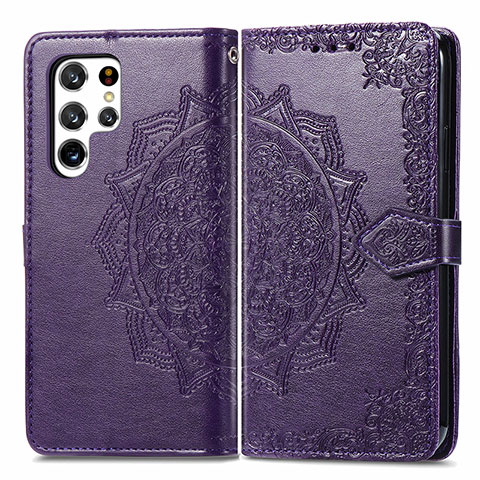 Custodia Portafoglio In Pelle Fantasia Modello Cover con Supporto S02D per Samsung Galaxy S22 Ultra 5G Viola