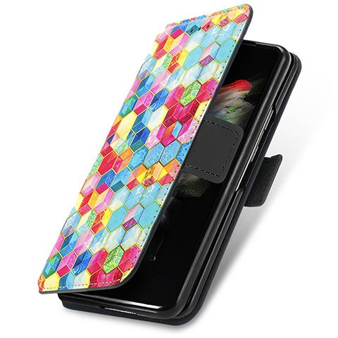 Custodia Portafoglio In Pelle Fantasia Modello Cover con Supporto S02D per Samsung Galaxy Z Fold3 5G Multicolore