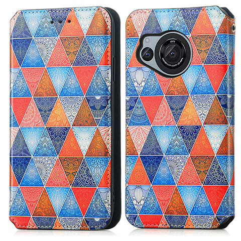 Custodia Portafoglio In Pelle Fantasia Modello Cover con Supporto S02D per Sharp Aquos R8 Marrone