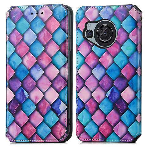 Custodia Portafoglio In Pelle Fantasia Modello Cover con Supporto S02D per Sharp Aquos R8 Viola