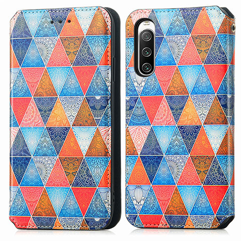 Custodia Portafoglio In Pelle Fantasia Modello Cover con Supporto S02D per Sony Xperia 10 V Marrone