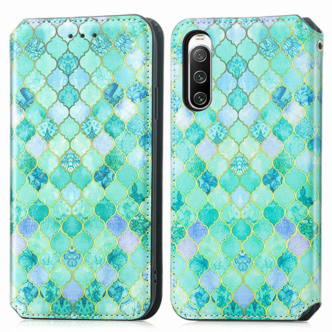 Custodia Portafoglio In Pelle Fantasia Modello Cover con Supporto S02D per Sony Xperia 10 V Verde