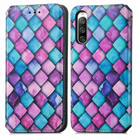 Custodia Portafoglio In Pelle Fantasia Modello Cover con Supporto S02D per Sony Xperia 10 V Viola