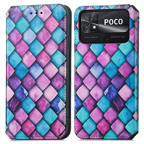 Custodia Portafoglio In Pelle Fantasia Modello Cover con Supporto S02D per Xiaomi Poco C40 Viola