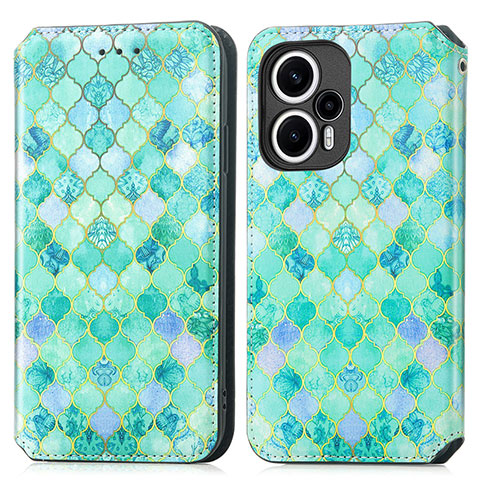 Custodia Portafoglio In Pelle Fantasia Modello Cover con Supporto S02D per Xiaomi Poco F5 5G Verde