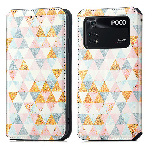 Custodia Portafoglio In Pelle Fantasia Modello Cover con Supporto S02D per Xiaomi Poco M4 Pro 4G Bianco