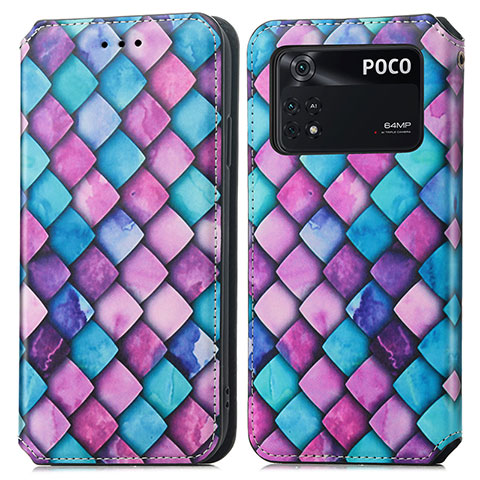 Custodia Portafoglio In Pelle Fantasia Modello Cover con Supporto S02D per Xiaomi Poco M4 Pro 4G Viola