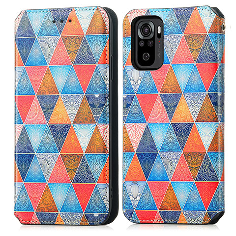 Custodia Portafoglio In Pelle Fantasia Modello Cover con Supporto S02D per Xiaomi Poco M5S Marrone