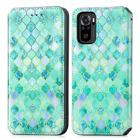 Custodia Portafoglio In Pelle Fantasia Modello Cover con Supporto S02D per Xiaomi Poco M5S Verde