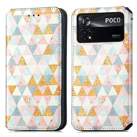 Custodia Portafoglio In Pelle Fantasia Modello Cover con Supporto S02D per Xiaomi Poco X4 Pro 5G Bianco