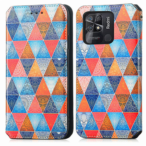 Custodia Portafoglio In Pelle Fantasia Modello Cover con Supporto S02D per Xiaomi Redmi 10 India Marrone