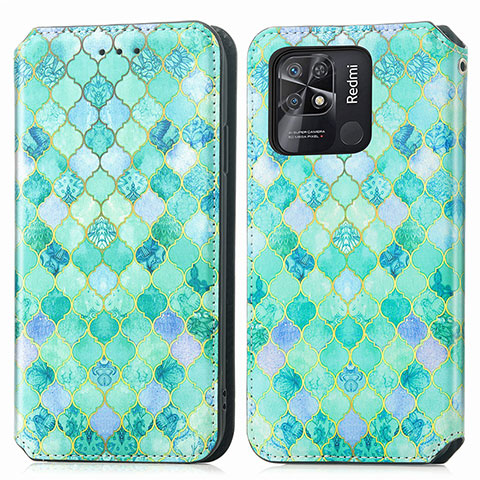 Custodia Portafoglio In Pelle Fantasia Modello Cover con Supporto S02D per Xiaomi Redmi 10 India Verde