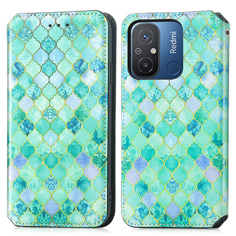 Custodia Portafoglio In Pelle Fantasia Modello Cover con Supporto S02D per Xiaomi Redmi 11A 4G Verde