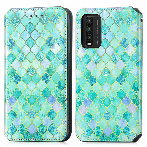 Custodia Portafoglio In Pelle Fantasia Modello Cover con Supporto S02D per Xiaomi Redmi 9 Power Verde