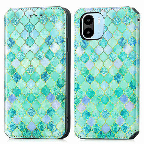 Custodia Portafoglio In Pelle Fantasia Modello Cover con Supporto S02D per Xiaomi Redmi A2 Verde