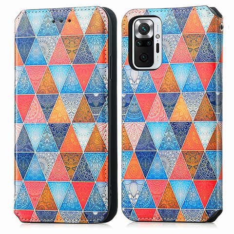 Custodia Portafoglio In Pelle Fantasia Modello Cover con Supporto S02D per Xiaomi Redmi Note 10 Pro 4G Marrone