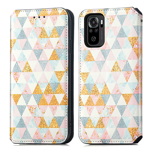 Custodia Portafoglio In Pelle Fantasia Modello Cover con Supporto S02D per Xiaomi Redmi Note 10S 4G Bianco