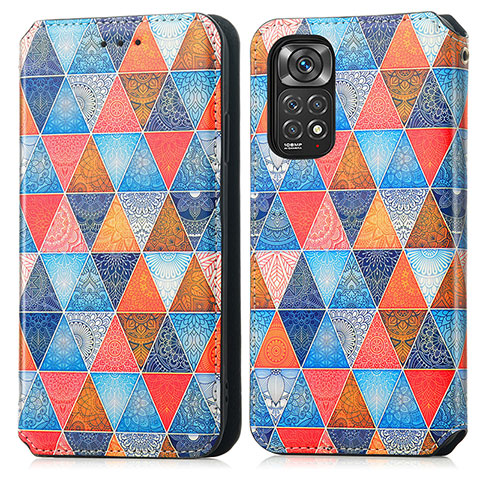 Custodia Portafoglio In Pelle Fantasia Modello Cover con Supporto S02D per Xiaomi Redmi Note 11 Pro 4G Marrone