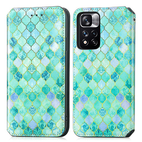 Custodia Portafoglio In Pelle Fantasia Modello Cover con Supporto S02D per Xiaomi Redmi Note 11 Pro+ Plus 5G Verde