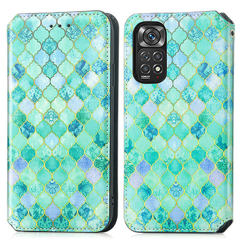 Custodia Portafoglio In Pelle Fantasia Modello Cover con Supporto S02D per Xiaomi Redmi Note 11S 4G Verde