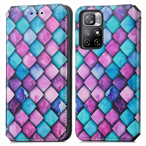 Custodia Portafoglio In Pelle Fantasia Modello Cover con Supporto S02D per Xiaomi Redmi Note 11S 5G Viola