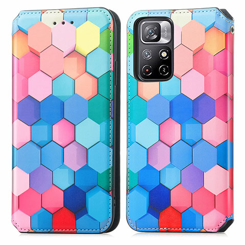 Custodia Portafoglio In Pelle Fantasia Modello Cover con Supporto S02D per Xiaomi Redmi Note 11T 5G Colorato