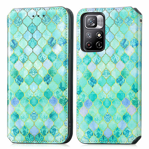 Custodia Portafoglio In Pelle Fantasia Modello Cover con Supporto S02D per Xiaomi Redmi Note 11T 5G Verde