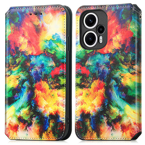 Custodia Portafoglio In Pelle Fantasia Modello Cover con Supporto S02D per Xiaomi Redmi Note 12 Turbo 5G Multicolore