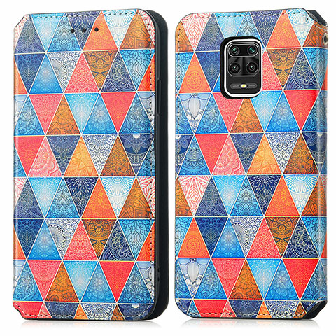 Custodia Portafoglio In Pelle Fantasia Modello Cover con Supporto S02D per Xiaomi Redmi Note 9 Pro Marrone