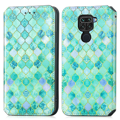 Custodia Portafoglio In Pelle Fantasia Modello Cover con Supporto S02D per Xiaomi Redmi Note 9 Verde