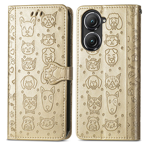 Custodia Portafoglio In Pelle Fantasia Modello Cover con Supporto S03D per Asus Zenfone 9 Oro