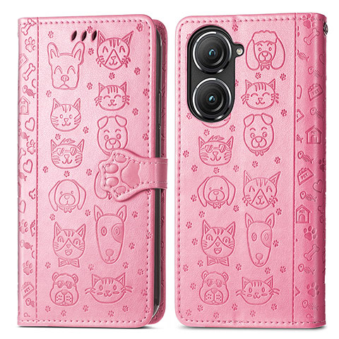 Custodia Portafoglio In Pelle Fantasia Modello Cover con Supporto S03D per Asus Zenfone 9 Rosa