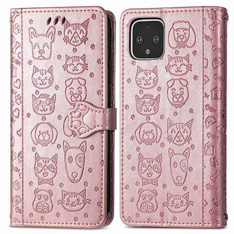 Custodia Portafoglio In Pelle Fantasia Modello Cover con Supporto S03D per Google Pixel 4 Oro Rosa