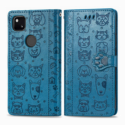 Custodia Portafoglio In Pelle Fantasia Modello Cover con Supporto S03D per Google Pixel 4a Blu