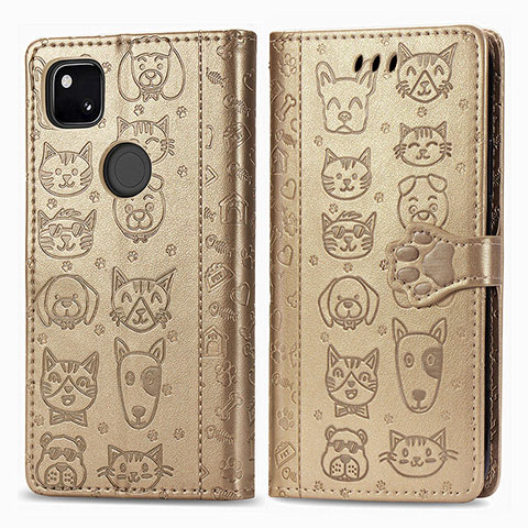 Custodia Portafoglio In Pelle Fantasia Modello Cover con Supporto S03D per Google Pixel 4a Oro