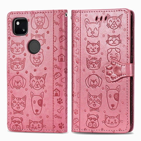 Custodia Portafoglio In Pelle Fantasia Modello Cover con Supporto S03D per Google Pixel 4a Rosa