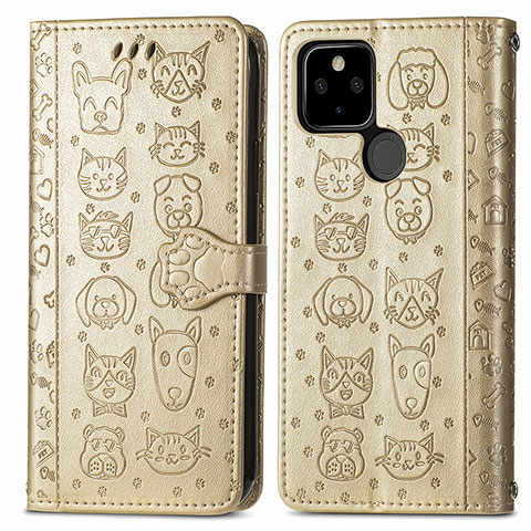 Custodia Portafoglio In Pelle Fantasia Modello Cover con Supporto S03D per Google Pixel 5a 5G Oro