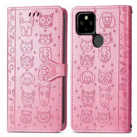 Custodia Portafoglio In Pelle Fantasia Modello Cover con Supporto S03D per Google Pixel 5a 5G Rosa