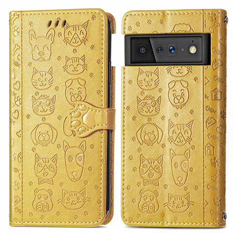 Custodia Portafoglio In Pelle Fantasia Modello Cover con Supporto S03D per Google Pixel 6 5G Giallo