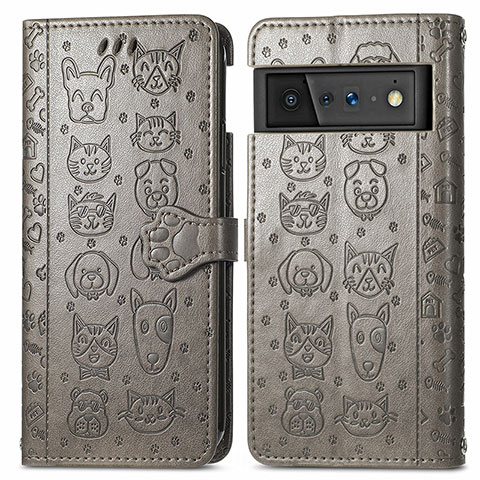 Custodia Portafoglio In Pelle Fantasia Modello Cover con Supporto S03D per Google Pixel 6 5G Grigio