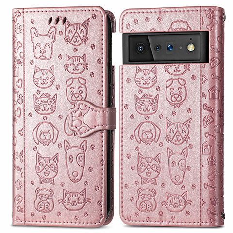 Custodia Portafoglio In Pelle Fantasia Modello Cover con Supporto S03D per Google Pixel 6 5G Oro Rosa