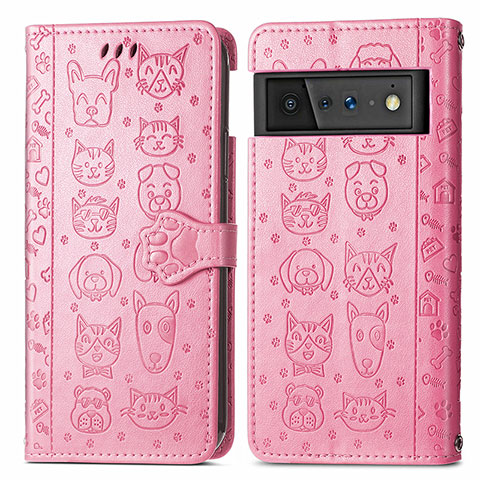 Custodia Portafoglio In Pelle Fantasia Modello Cover con Supporto S03D per Google Pixel 6 5G Rosa