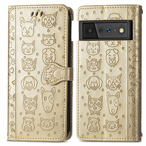 Custodia Portafoglio In Pelle Fantasia Modello Cover con Supporto S03D per Google Pixel 6 Pro 5G Oro