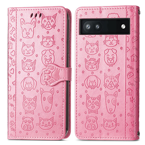 Custodia Portafoglio In Pelle Fantasia Modello Cover con Supporto S03D per Google Pixel 6a 5G Rosa