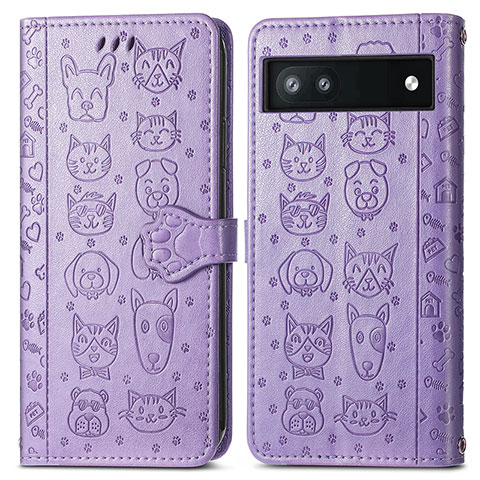 Custodia Portafoglio In Pelle Fantasia Modello Cover con Supporto S03D per Google Pixel 6a 5G Viola