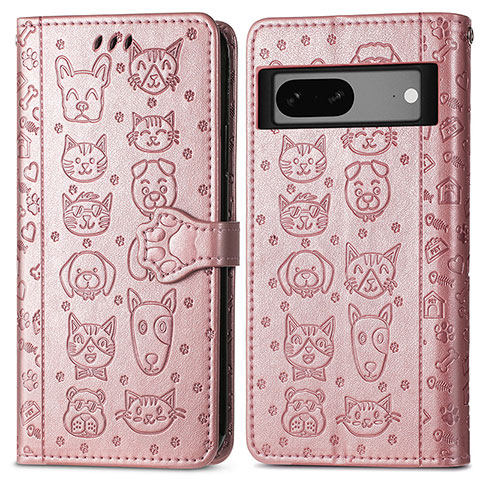 Custodia Portafoglio In Pelle Fantasia Modello Cover con Supporto S03D per Google Pixel 7 5G Oro Rosa