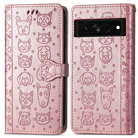 Custodia Portafoglio In Pelle Fantasia Modello Cover con Supporto S03D per Google Pixel 7 Pro 5G Oro Rosa