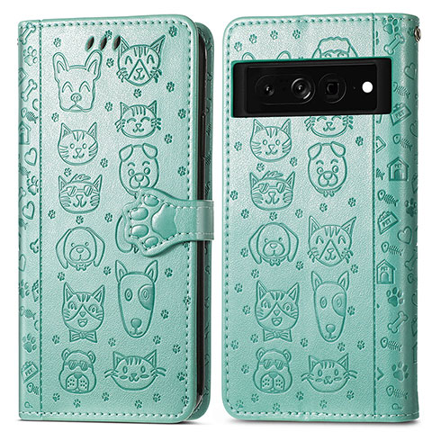 Custodia Portafoglio In Pelle Fantasia Modello Cover con Supporto S03D per Google Pixel 7 Pro 5G Verde